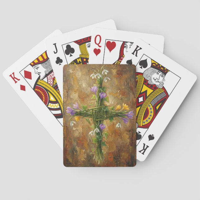 St Brigid Cross Green Rushes Crocus Imbolc Art Spielkarten (Rückseite)