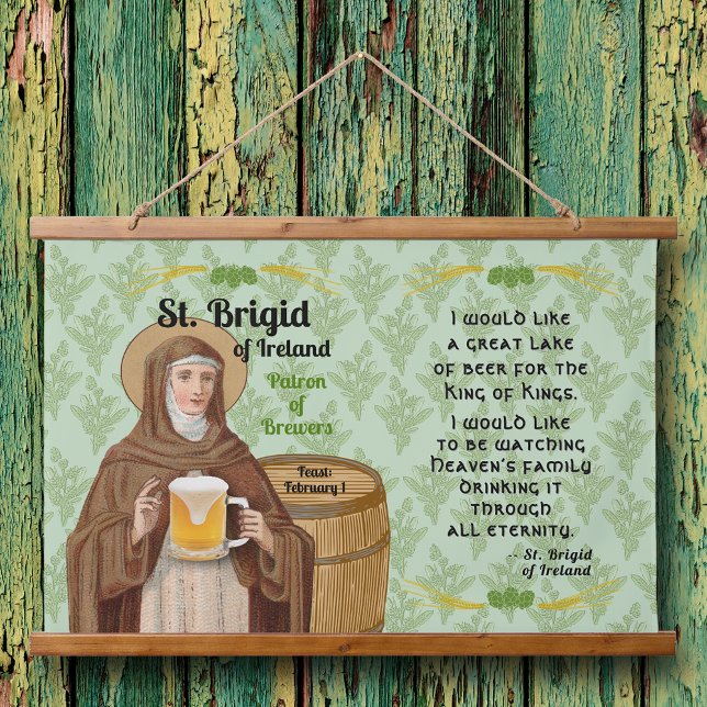 St. Brigid of Ireland and Her Barrel of Beer Wandteppich Mit Holzrahmen (Von Creator hochgeladen)