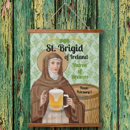 St. Brigid of Ireland and Her Barrel of Beer Wandteppich Mit Holzrahmen