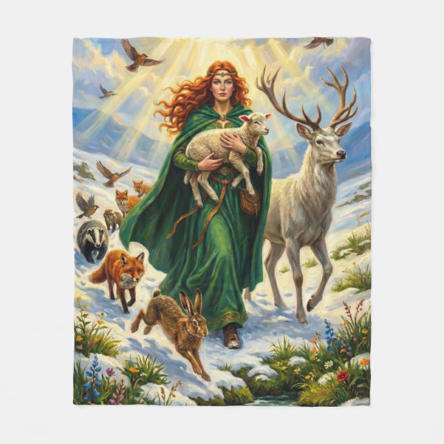 St Brigid Spring Goddess Woodland Animals Imbolc Fleecedecke (Vorderseite)