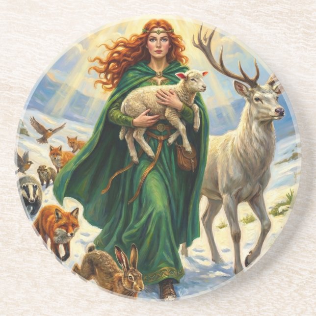 St Brigid Spring Goddess Woodland Animals Imbolc Getränkeuntersetzer (Vorne)