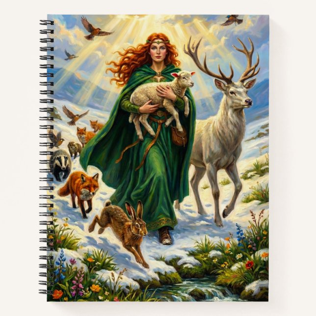 St Brigid Spring Goddess Woodland Animals Imbolc Notizbuch (Vorderseite)