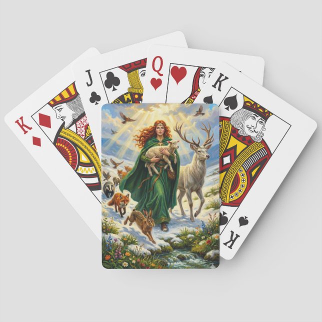 St Brigid Spring Goddess Woodland Animals Imbolc Spielkarten (Rückseite)