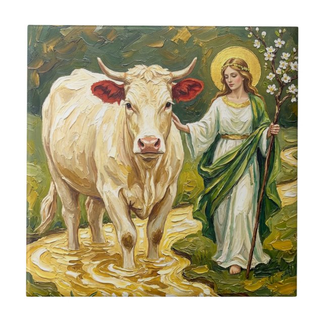 St. Brigid & The White Cow (Imbolc) Fliese (Vorderseite)