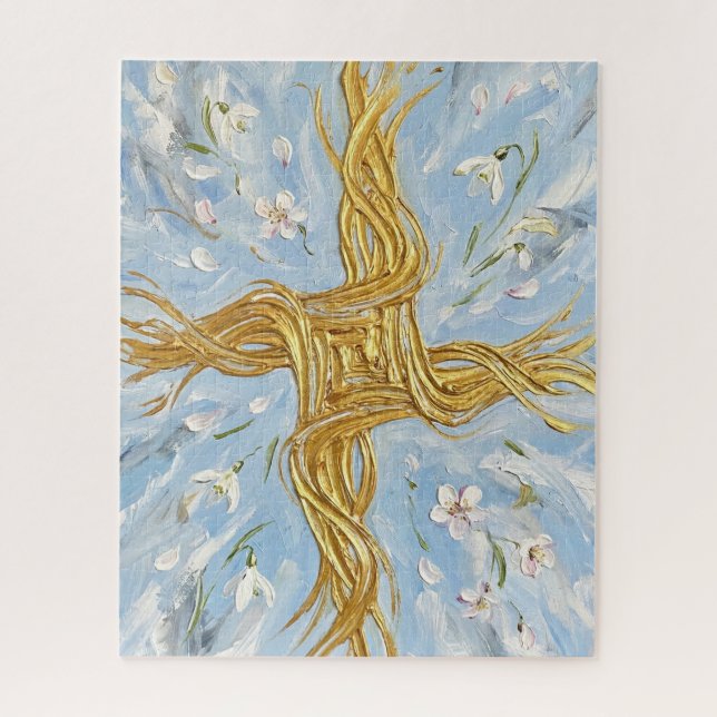 St Brigid's Cross Snowdrops Golden Imbolc Art (Vertikal)