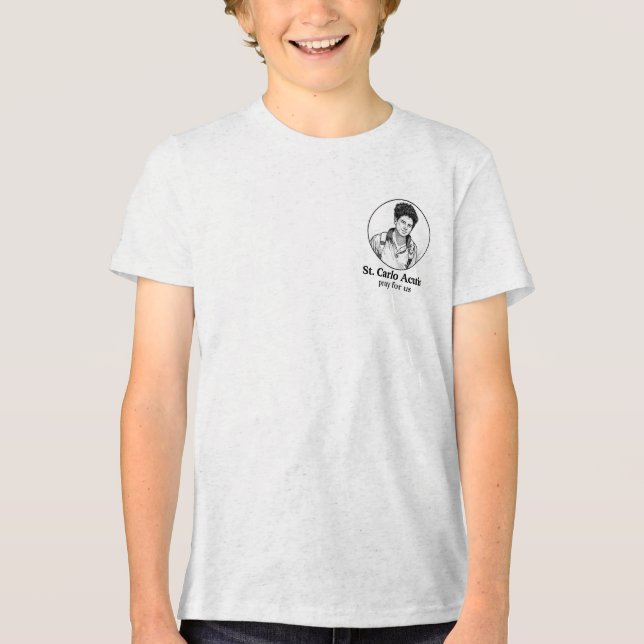 St. Carlo Acutis Religious Icon & Sketch Design Tri-Blend Shirt (Vorderseite)