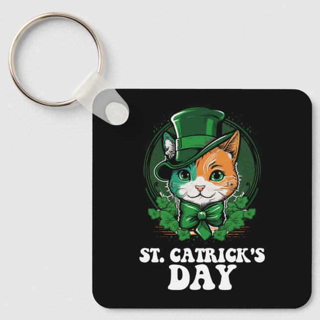 St Catricks Day Cat Lovers St Patrick's Day Schlüsselanhänger (Vorderseite)