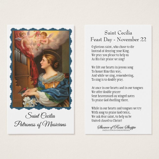 St. Cecilia Patroness of Musicians - Holy Card (Vorne & Hinten)
