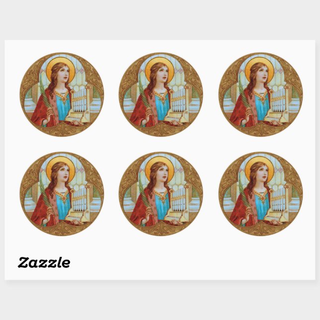 St. Cecilia von Rom (BK 003) Runder Aufkleber (Blatt)