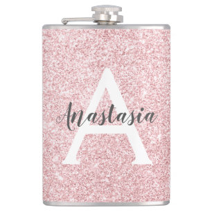 St chic & trendy roségold Glitter Funken Monogramm Flachmann