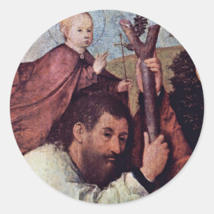 St Christopher [Detail]. , Durch Hieronymus Bosch Runder Aufkleber