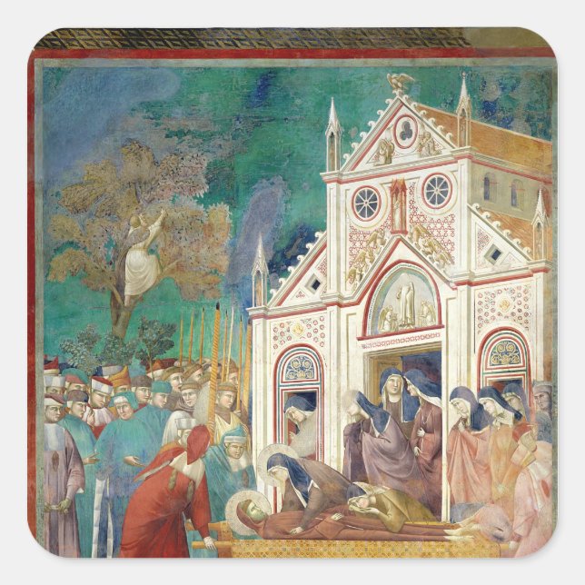 St. Clare Embraces the Body of St. Francis Quadratischer Aufkleber (Vorderseite)