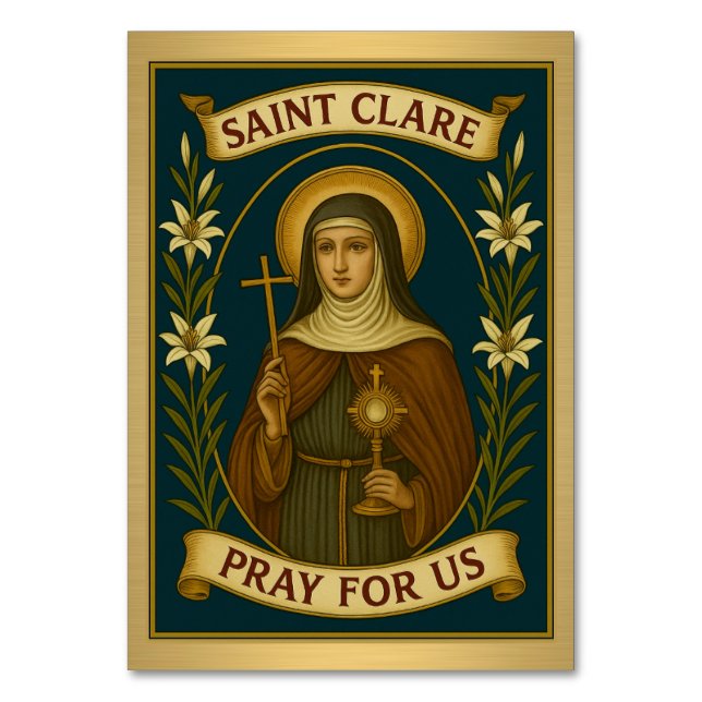 St. Clare of Assisi Katholic Wedding Table Card Tischnummer (Vorderseite)