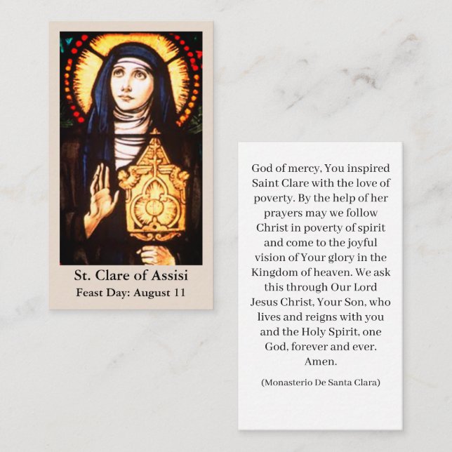 St. Clare of Assisi Prayer Card Telefonnummerkarte (Vorne/Hinten)