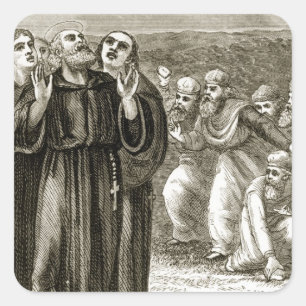 St. Columba sinng, and attacked by the Druids, Quadratischer Aufkleber