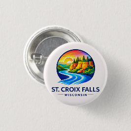 St. Croix Falls Wisconsin Scenic River & Cliffs  Button