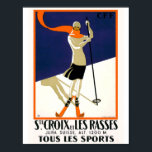 St. Croix Schweiz Skifahren Vintag Poster<br><div class="desc">Grosses Vintage Poster einer kunstvollen Deko-Skifrau in St. Croix Schweiz.</div>