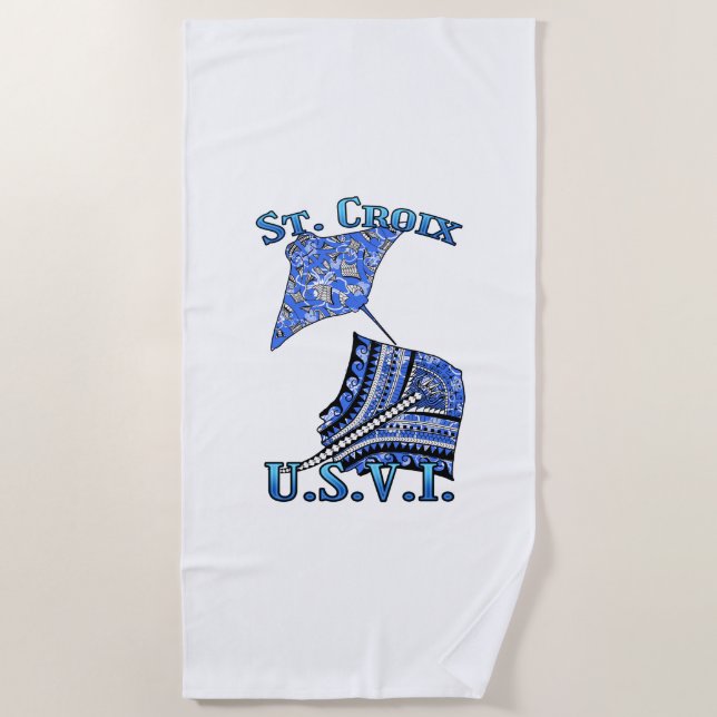 St Croix U. V.I. Vacation Tribal Stingray Ocean Strandtuch (Vorderseite)
