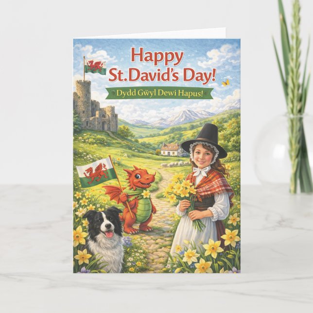 St David’s Day Card – Welsh Greeting Card Karte (Vorderseite)
