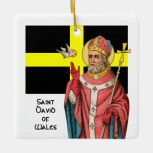 St. David von Wales (P 001), seine Flagge und Lauc Keramikornament