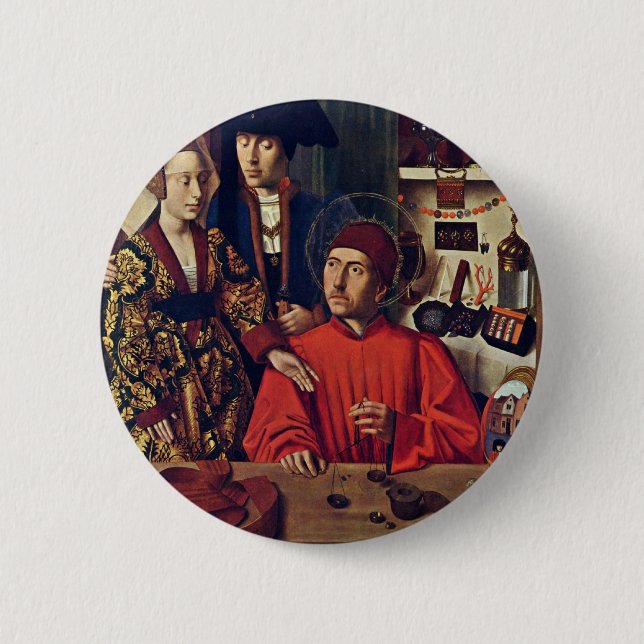 St. Eligius in seiner Goldschmied-Werkstatt, durch Button (Vorderseite)