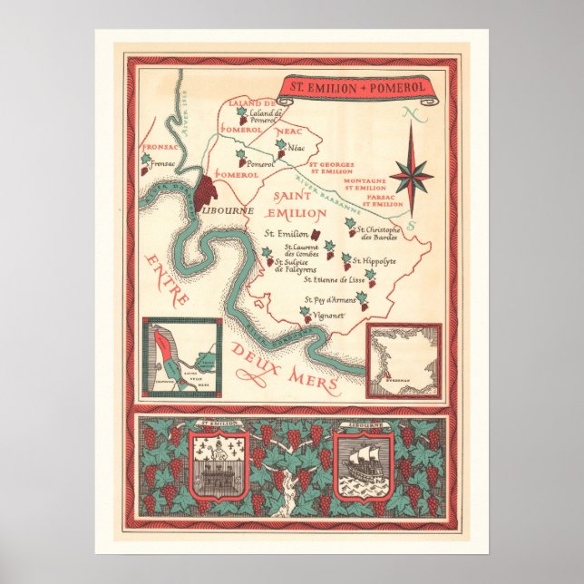 St. Emilion Bordeaux Wine Map Print Poster (Vorne)