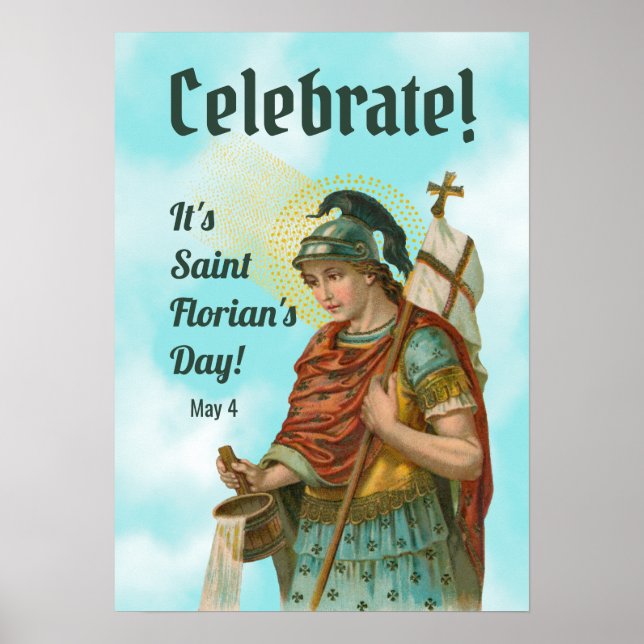 St. Florian mit Eimer (Clear Skies; M 019) Poster (Vorne)