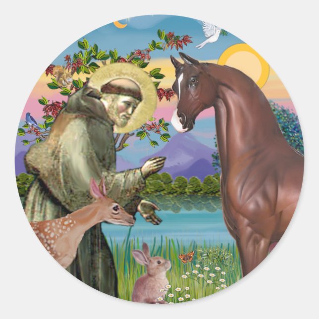 St. Francis - Brown Arabian Horse Runder Aufkleber (Vorderseite)