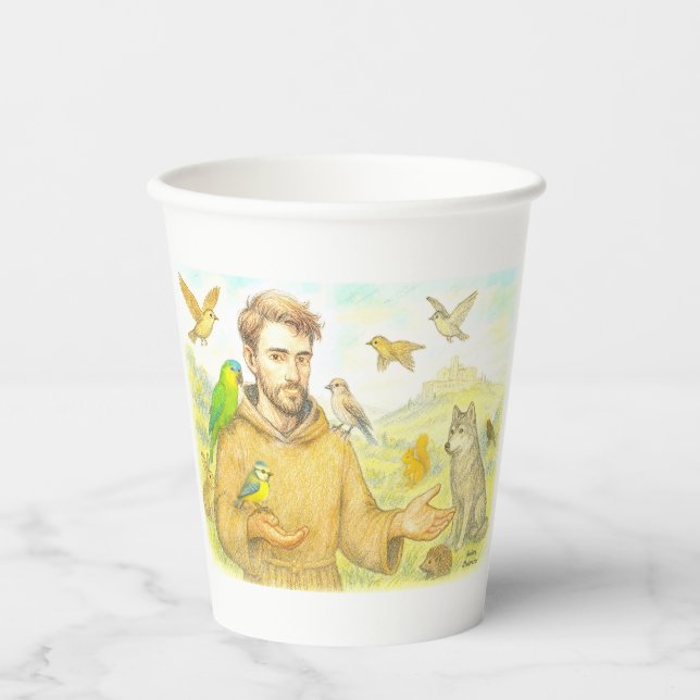 St. Francis - die Predigt für Vögel und Tiere Pappbecher (Vorderseite)