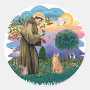 St Francis (ff) - Orange Tabby cat Runder Aufkleber