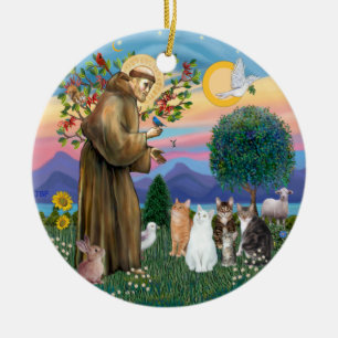 St. Francis - Fünf Katzen (AmSH) Keramik Ornament