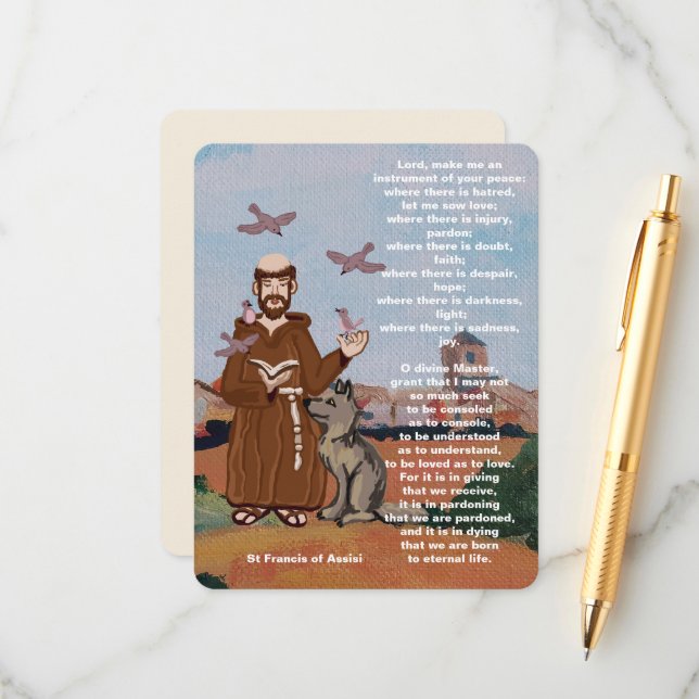 St Francis of Assisi Peace prayer Begleitkarte (Vorderseite/Rückseite Beispiel)
