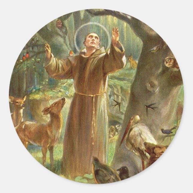St Francis of Assisi preaching to animals Runder Aufkleber (Vorderseite)