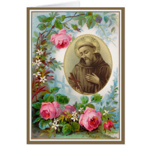 St Francis vintage d'Assisi avec des roses de