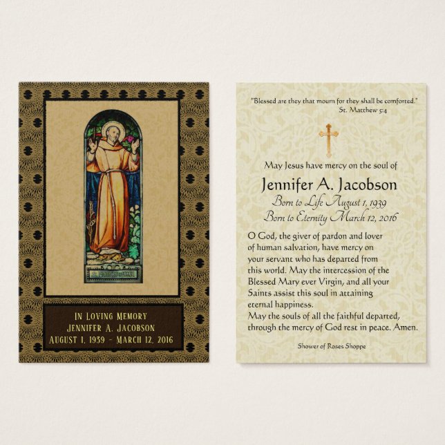 St. Francis von Assisi Beerdigung Gedenkkarte (Vorne & Hinten)