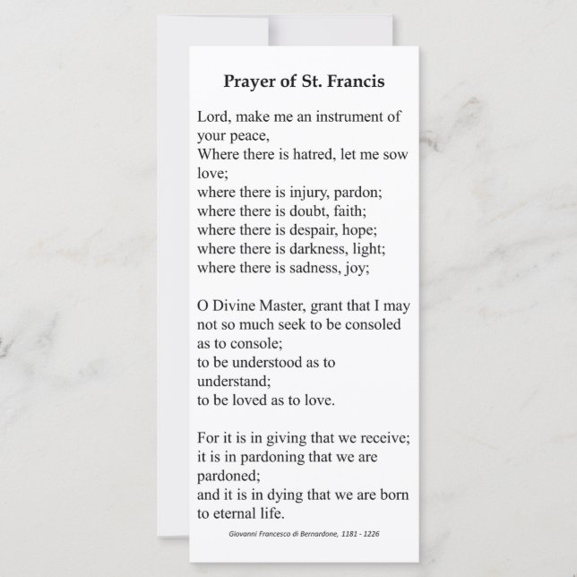 St. Francis von Assisi Gebet Card (Vorderseite)