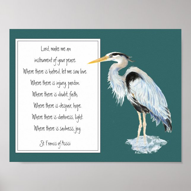 St. Francis von Assisi Gebet Great Blue Heron Bird Poster (Vorne)