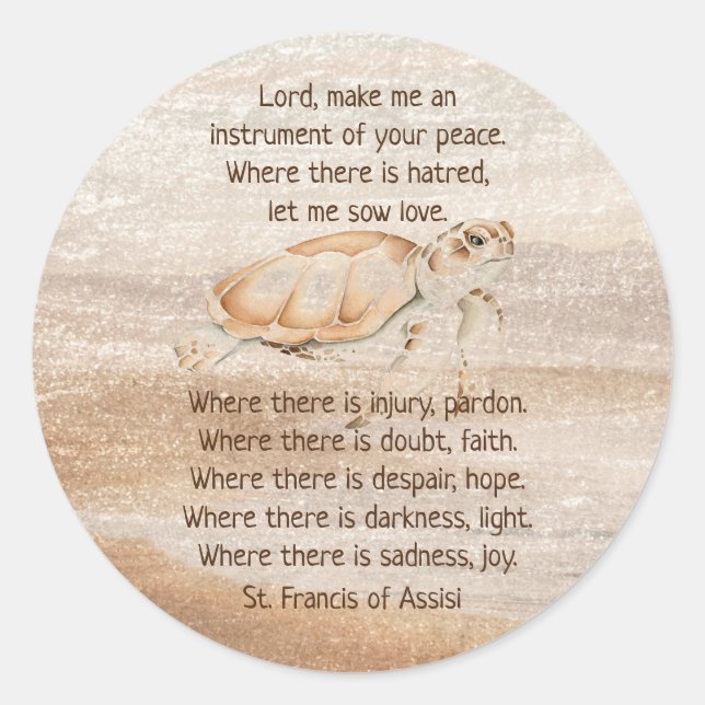 St. Francis von Assisi Gebet Meer Schildkröte Kuns Runder Aufkleber (Vorderseite)