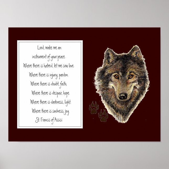 St. Francis von Assisi Gebet mit Wolf & Tracks Poster (Vorne)