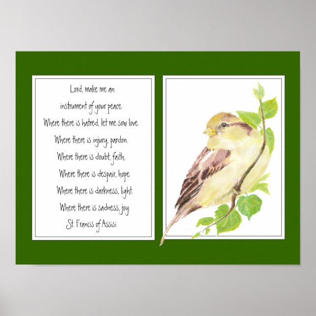 St. Francis von Assisi, Gebet-Sparrow-Vogel Poster (Vorne)