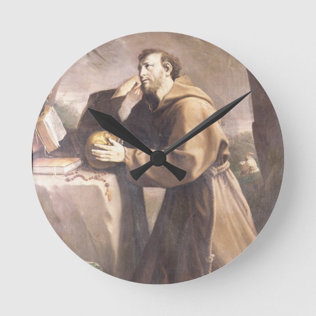 St. Francis von Assisi im Gebet Runde Wanduhr (Vorderseite)