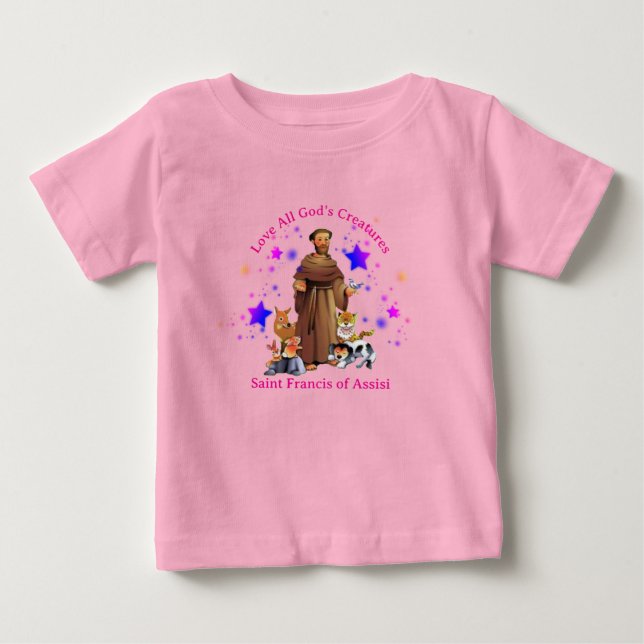 St. Francis von Assisi Katholische Mädchen rosa Baby T-shirt (Vorderseite)