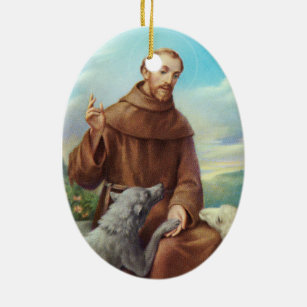 St Francis von Assisi mit Wolf Keramik Ornament