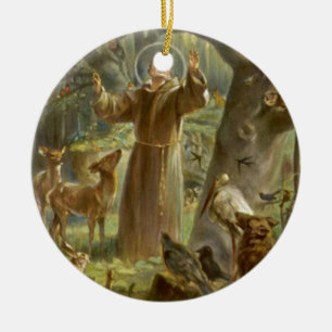St Francis von Assisi predigend zu den Tieren Keramikornament