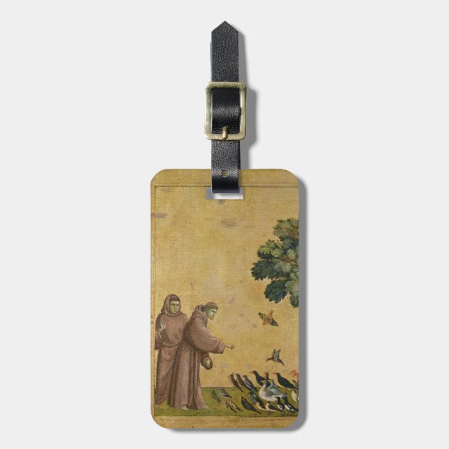 St Francis von Assisi predigend zu den Vögeln Gepäckanhänger (Vorderseite vertikal)