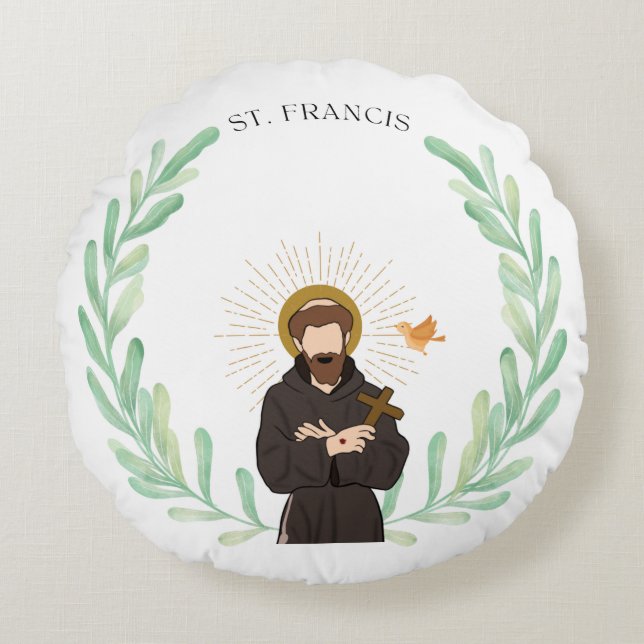 St. Francis von Assisi Rundpillow Rundes Kissen (Vorderseite)