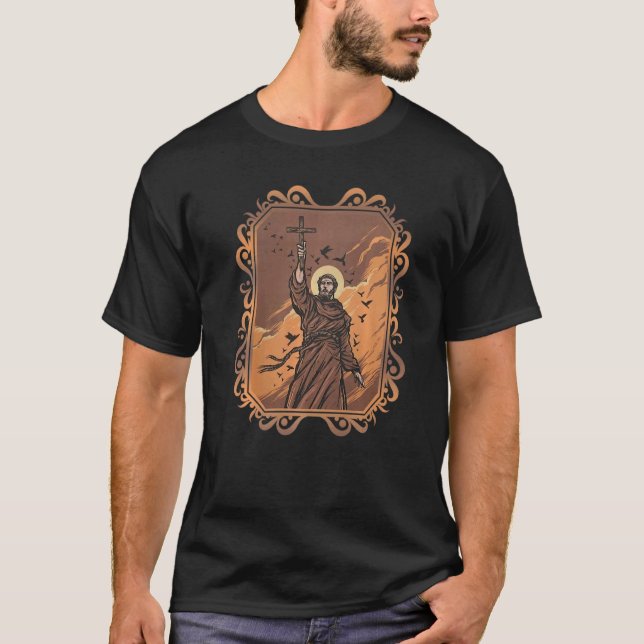 St. Francis von Assisi Schutzheilige der Tiere Cat T-Shirt (Vorderseite)
