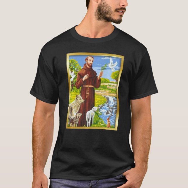 St. Francis von Assisi Schutzheilige der Tiere Cat T-Shirt (Vorderseite)