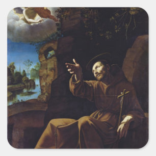 St. Francis von Assisi Trost durch einen Engel Quadratischer Aufkleber