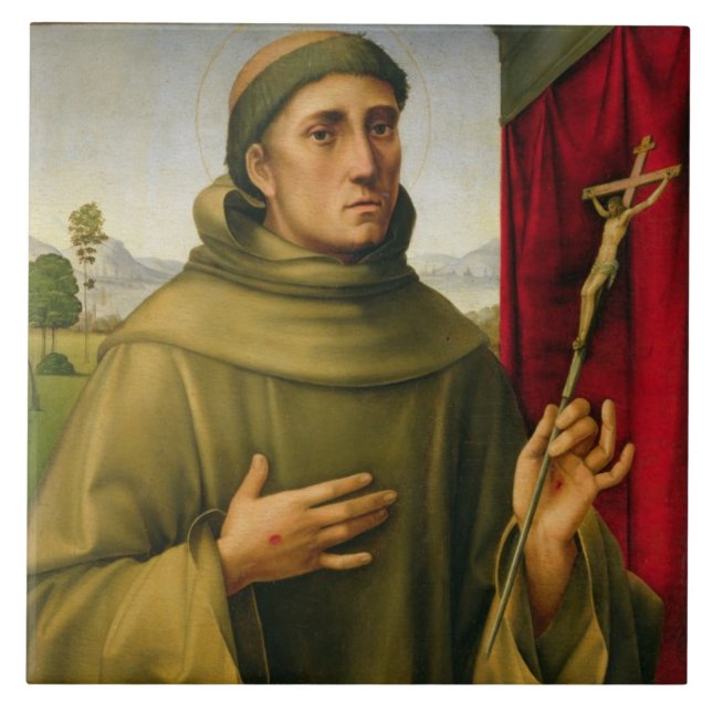 St Francis von Assissi, c.1490 (Tempera auf Fliese (Vorderseite)